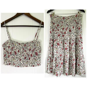 City Triangles Floral Boho Crop Top Tiered Skirt 2 Piece Set Women's Large